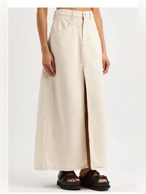 FREE PEOPLE, WE THE FREE Come as You Are Maxi Denim Skirt in Color Ivory
